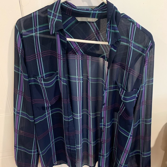 blue transparent blouse with two pockets - Picture 2 of 9